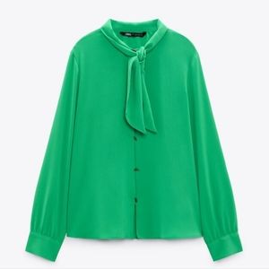 Zara green long sleeve blouse size S